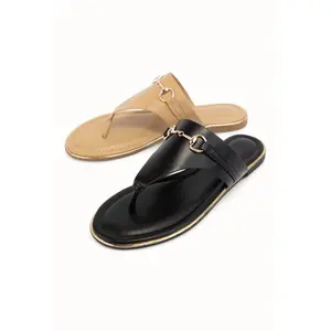 -** preorder only WIDE STRAP THONG SANDAL WITH HORSEBIT CHAIN