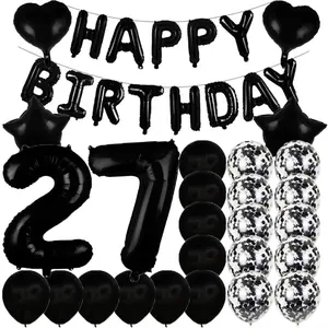 Sweet 27Th Birthday Decorations Party Supplies,Black Number 27 Balloons,27Th Foil Mylar Balloons Latex Balloon Decoration,Great 27Th Birthday Gifts For Girls,Women,Men,Photo Props