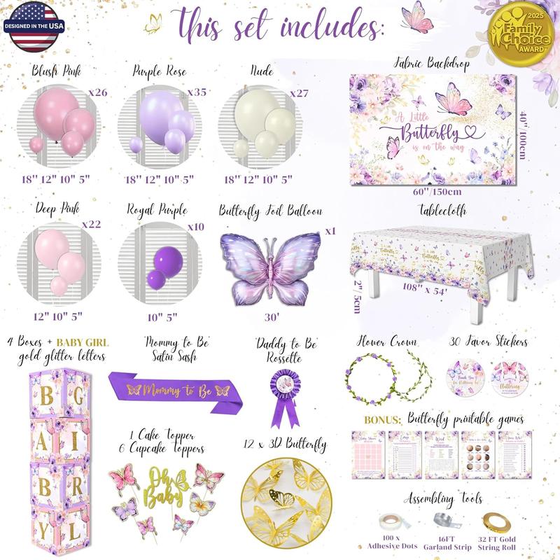 Pink & Purple Butterfly Baby Shower Party Decor