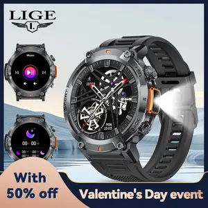 LIGE Large Disc Steel Band Outdoor Sports Watch Wireless Call Flashlight Waterproof Wearable multiple sport wireless answer smart