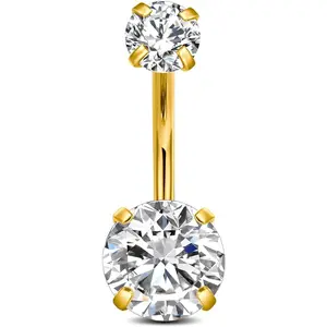 Belly Button Ring Belly Piercings 14G Belly Button Ring Stainless Steel Gold Belly Button Rings Belly Rings for Women Clear Diamond Navel Rings Piercing Jewelry 10mm 5/8" Belly Button Piercing Jewelry