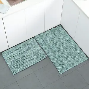 2PCS Striped Bathroom Rug Set | Ultra Thick & Plush, Super Water Absorbent, Non-Slip Toilet Mat & Bath Rug Combo, Machine Washable, Quick Dry, Decorative Bathroom Essentials for Home, Hotel, RV