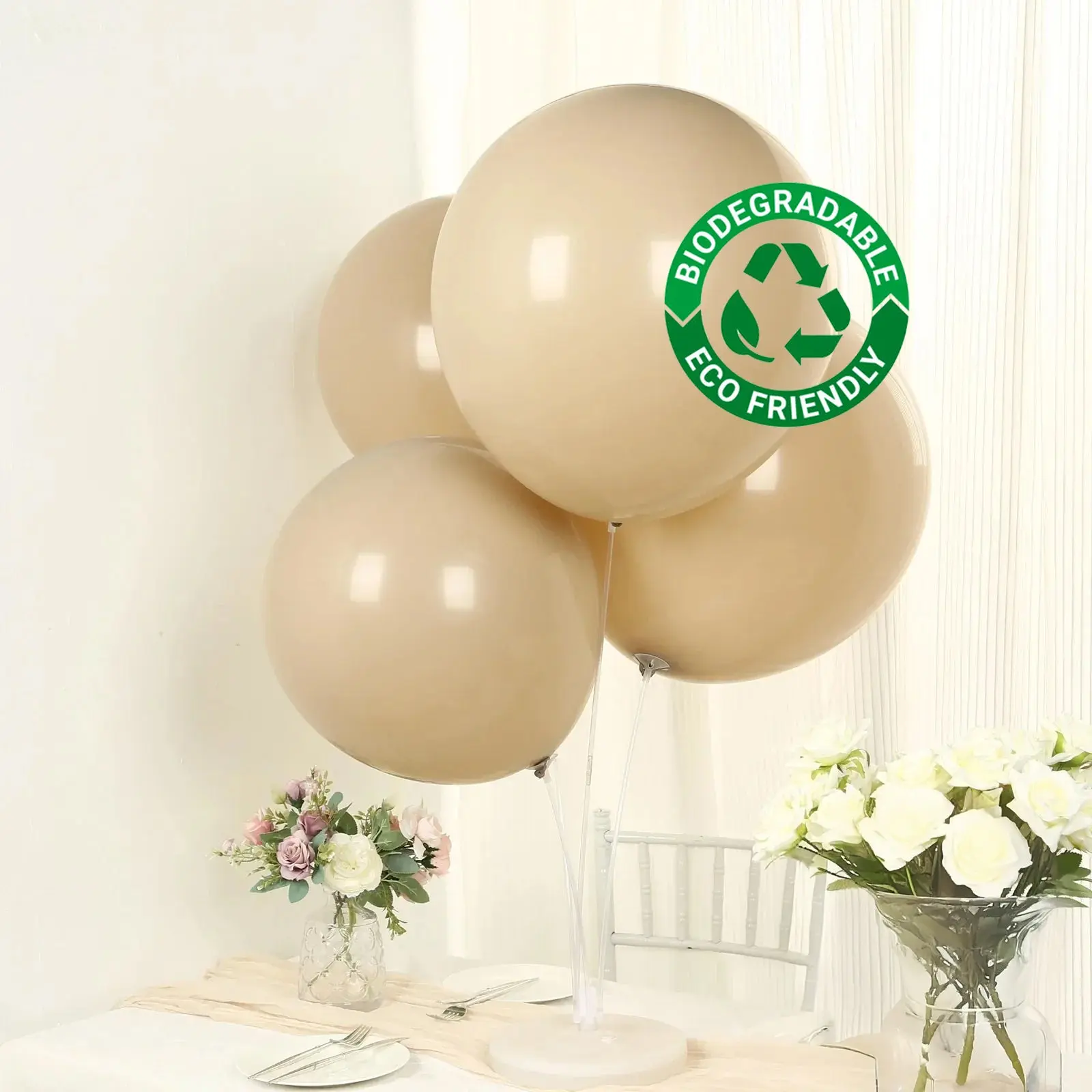 10 Pack Matte Pastel Taupe Biodegradable Balloons, Round Eco-friendly Thick Latex Party Balloons - 18"