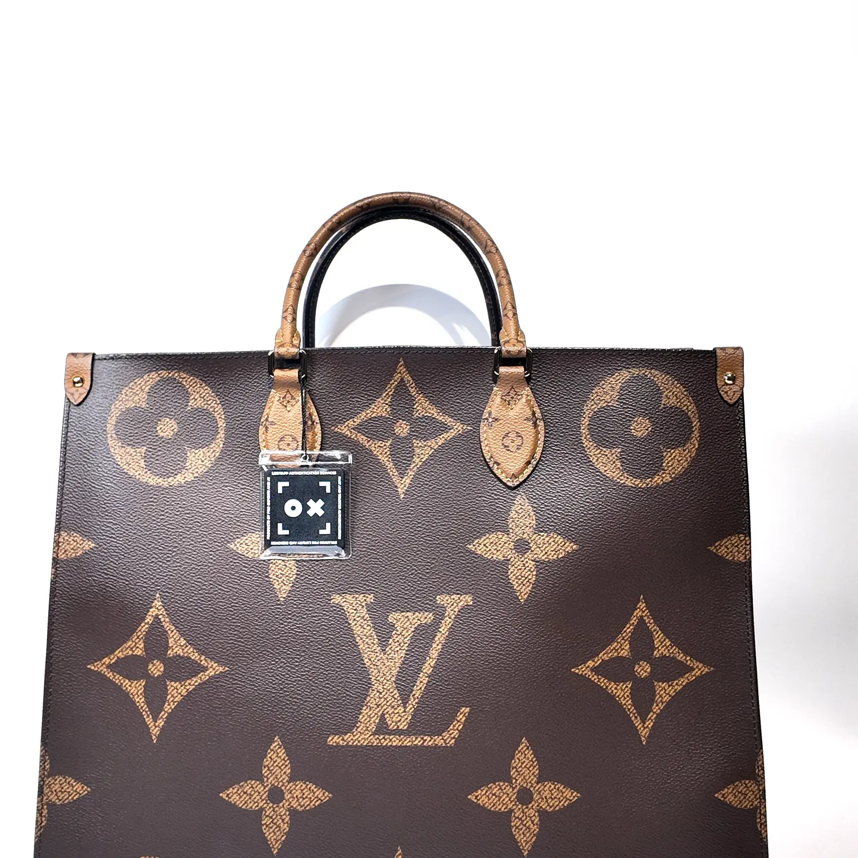 Pre-owned Louis Vuitton Monogram Giant Boxy Luxury Tote Bag Rolled Leather Toron Top Handles, Long Interior Shoulder Straps, Excellent Luggage Accessory, No Default Tote Bags Included