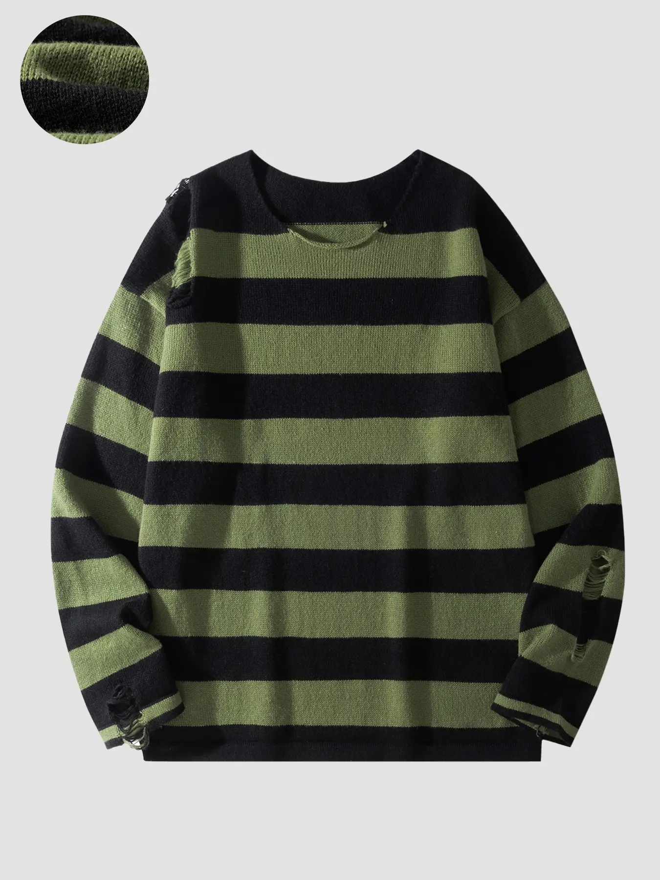 Autumn and winter men's round neck long sleeve sweater Pullover, Casual wear, striped color-blocking design, streetwear hole style Distressed, suitable for indoor leisure occasions versatile, neutral style, unisex