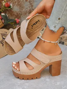Summer New Thick Sole Chunky Heel Sandals for Women, Fashion Trend Vintage Velcro Open Toe Platform High Heels, Outdoor Wear, Flatform
