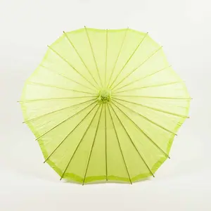 32" Light Lime Paper Parasol Umbrella, Scallop Blossom Shaped with Elegant Handle