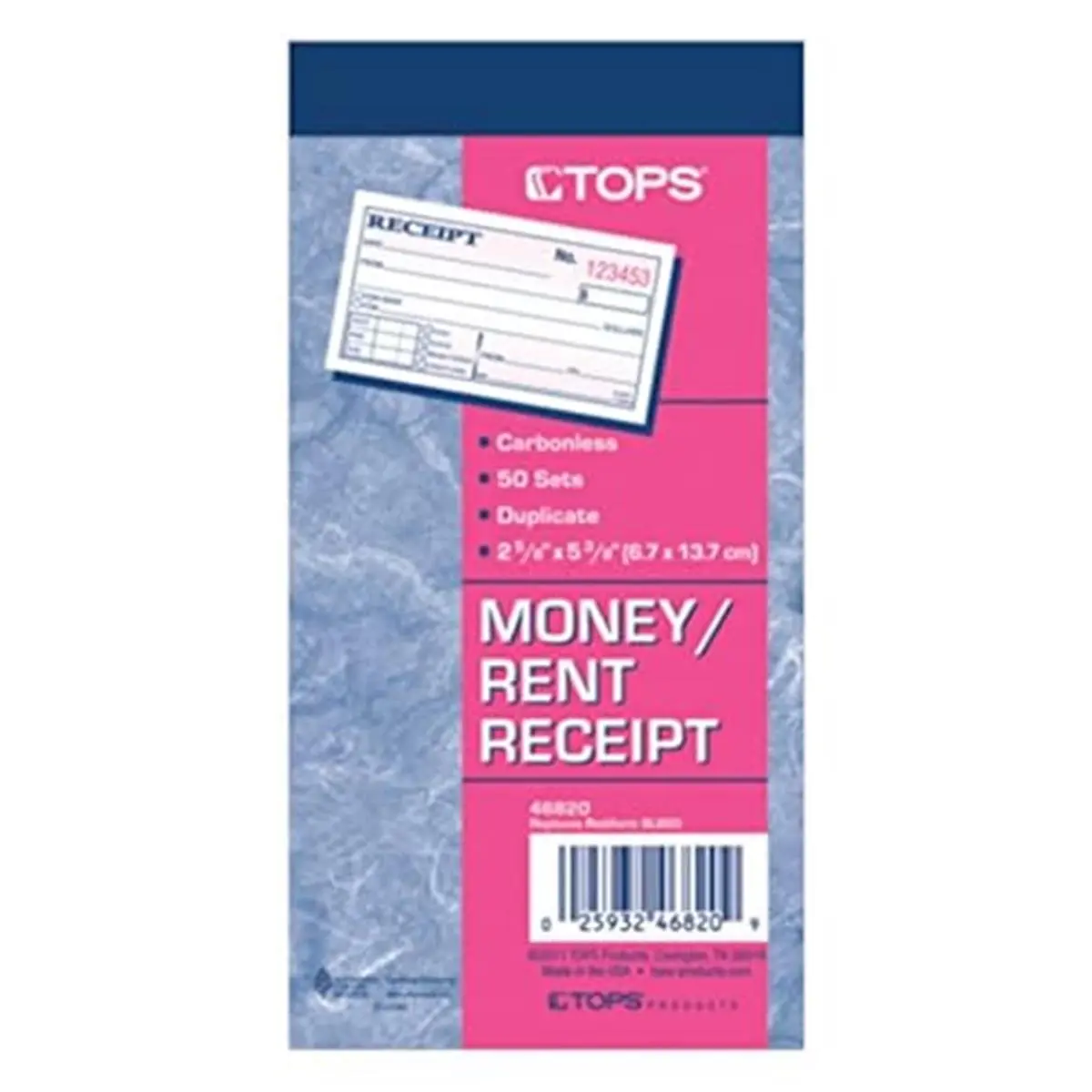 TOPS 46820 Carbonless Money Receipt Book - 2-Part, 50 ST per BK, 2.2 oz, 5.5 x 2.8 x 0.4 in, Ideal for Accountants, Business Owners (Canary)