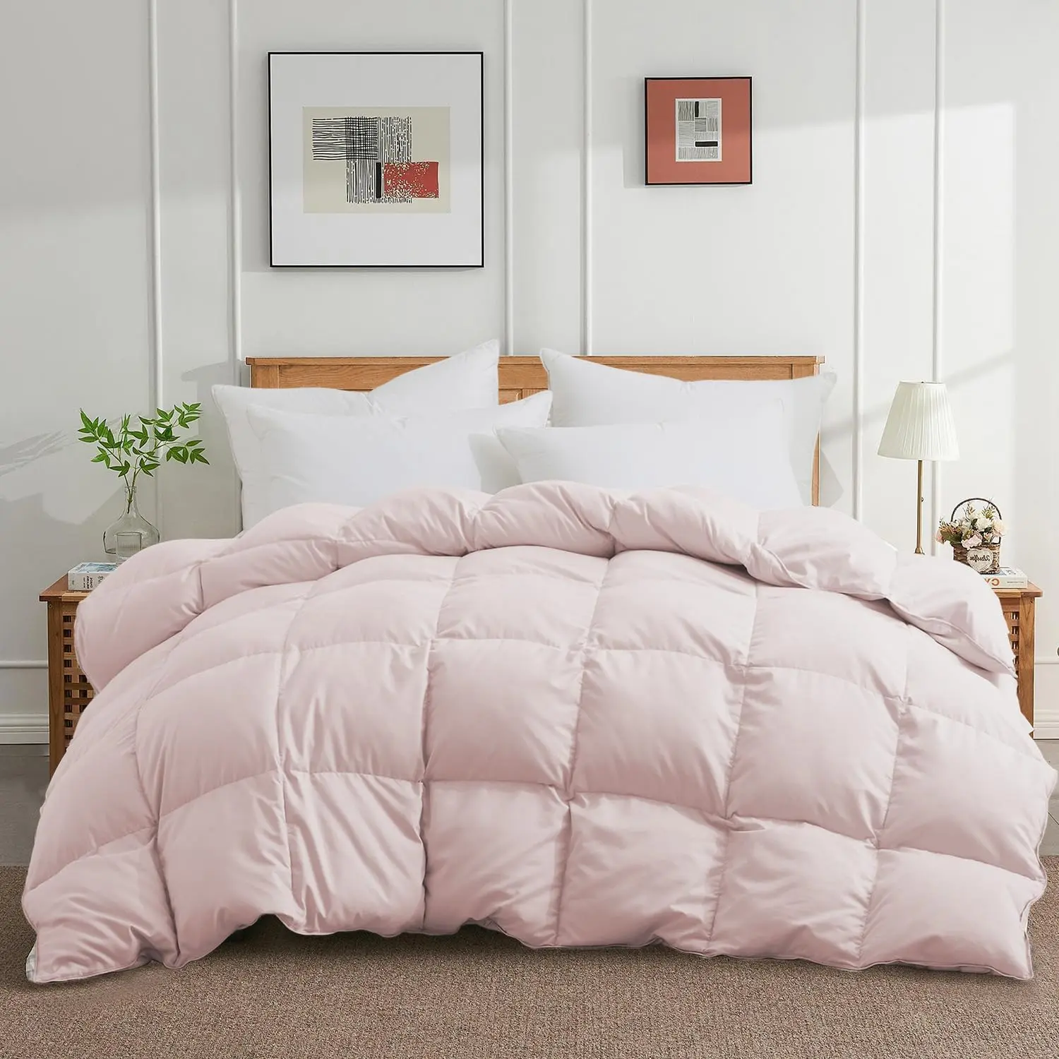 Size Down Comforter - All Season Ultra Soft Goose Down &  Fiber Fill, Luxury Hotel Pink Duvet Insert with Corner Tabs (68" X 88")