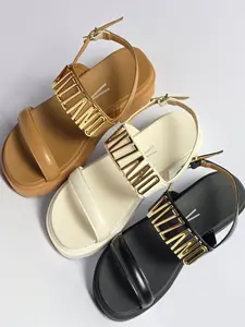 Vizzano Women's Platform Sandals Stylish Walking Shoes with Gold Logo Accent for Girls Wedge Summer Comfort Footwear Flatform Leather
