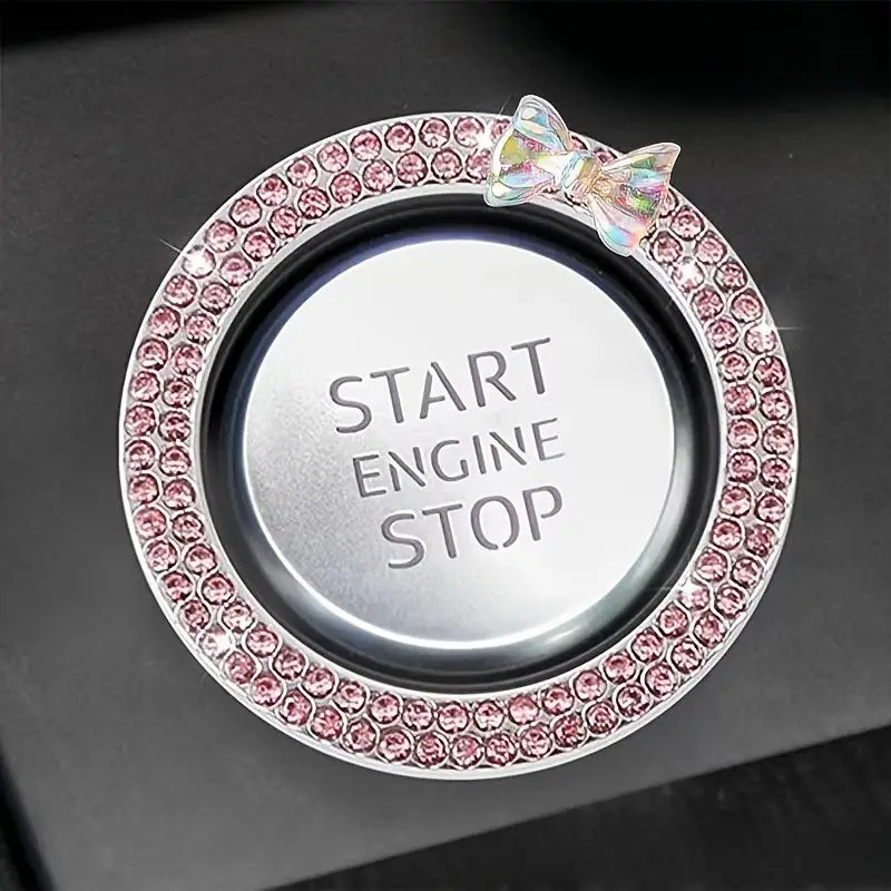 Rhinestone Decor Car Engine Start Stop Button Ring, Car Engine Start Stop Decoration, Universal Car Interior Accessories for Women & Girls