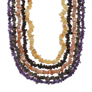 Set of 5 Multi Gemstone Chips Necklace 1466.00 ctw 30 Inches