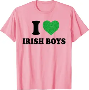 I Love Irish Boys Green Heart Ireland Funny St Patricks Day T-Shirt Top Menswear
