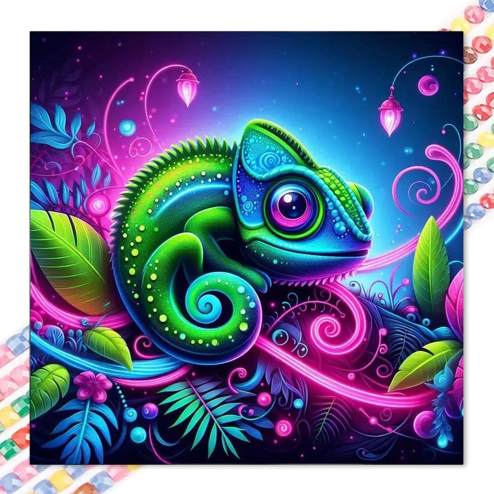 1 DIY diamond painting kit, 5D diamond art set, DIY decoration, chameleon, fluorescent, plant diamond painting set full round diamonds, mosaic, diamond art, DIY art home decoration, suitable for Christmas.