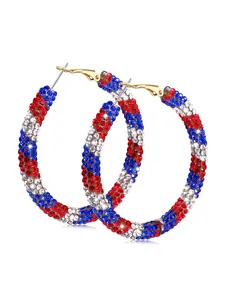 Red, White & Blue American Flag Earrings, Fashionable Hoop Earrings, patriotic accessories for Independence Day, Bohemian resin rhinestone hoop dangle earrings for women, lightweight, patriotic jewelry gift for July 4th parties