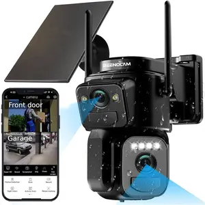 Dual lens 4k solar security camera wireless outdoor 24g 5g wifi 360ptz rotating cam and 110 fixed cam 2in1 for home security with color night vision2way audio light alarm ip66