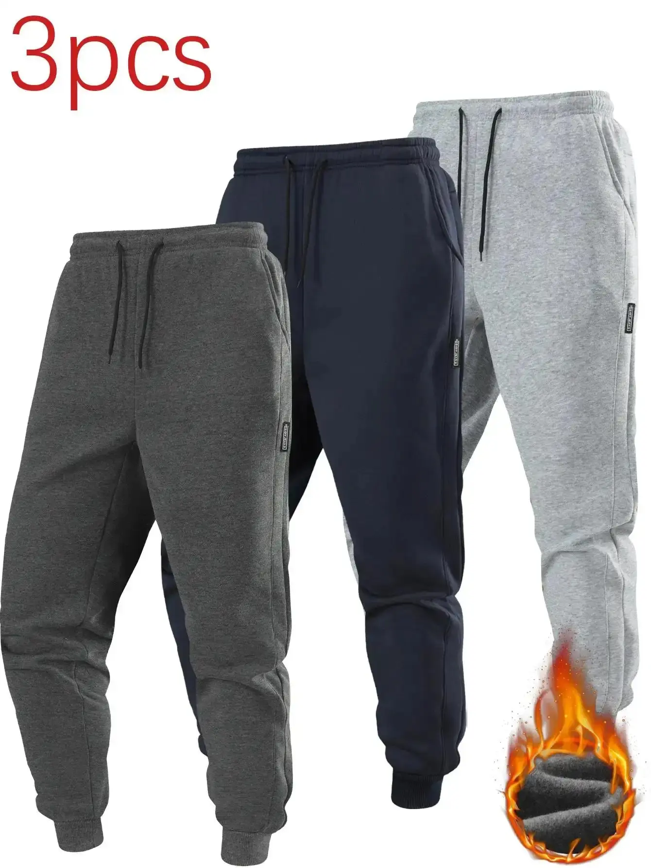 Men's Autumn & Winter Three-Pack Joggers Solid Color Sweatpants for Running Workouts Comfortable Durable 3pcs Set, trendy style, on the go, essential piece, everyday wear, must have item, wardrobe staple
