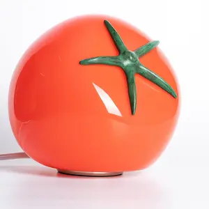 HEQET Table Lamp Tomato Red Glass Funky Lamp, USB Powered, Dimmable Cute Kawaii Novelty Accent Light for Bedroom & Kitchen Countertop, Unique Vintage