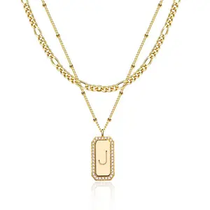 【Flash Sale】Fettero Gold Dainty Layered Initial Necklaces for Women Trendy Figaro Chain Necklace  Initials Necklace