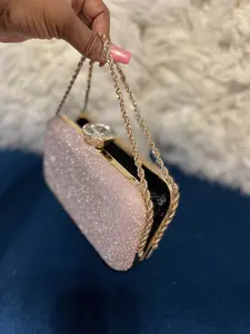 Sparkle Pink Tote with Gold Chain Strap and Rhinestone Accent for Elegant Occasions