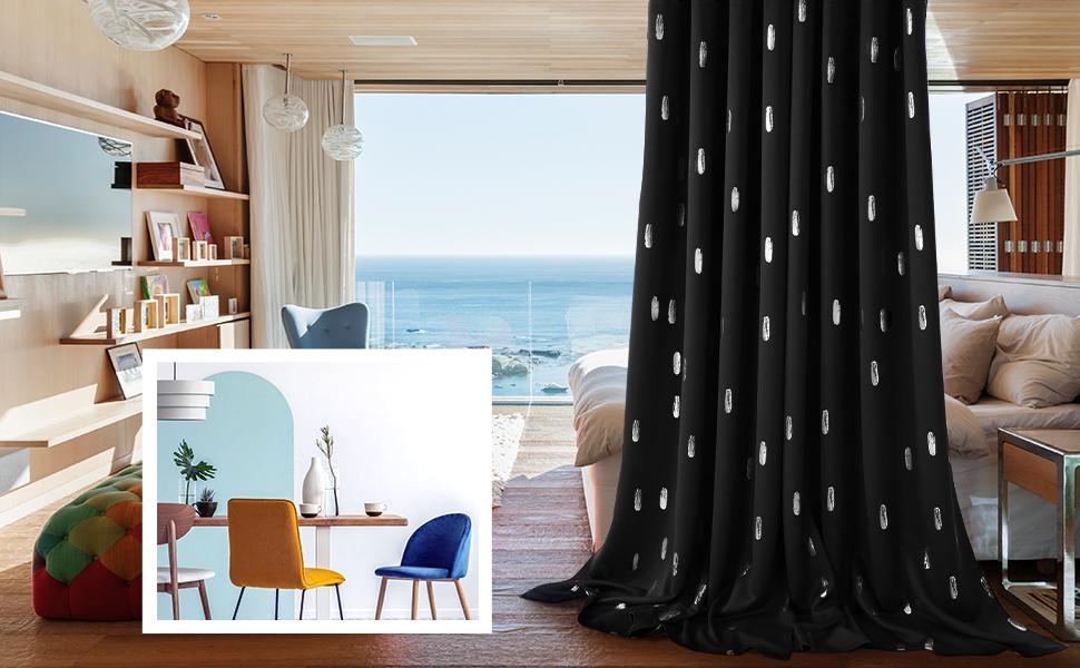 Silver Cube Blackout Curtains | White Ring Top | No Tiebacks，2panels curtain