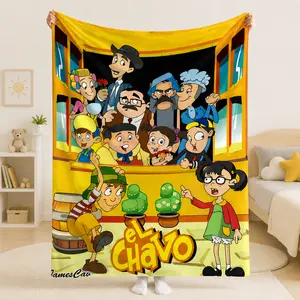 El Chavo Cartoon Fleece Blanket – Soft Flannel Throw, Colorful Animated Characters Design, Cozy Air-Conditioning Blanket for Bedroom or Living Room, Kids & Teens Gift