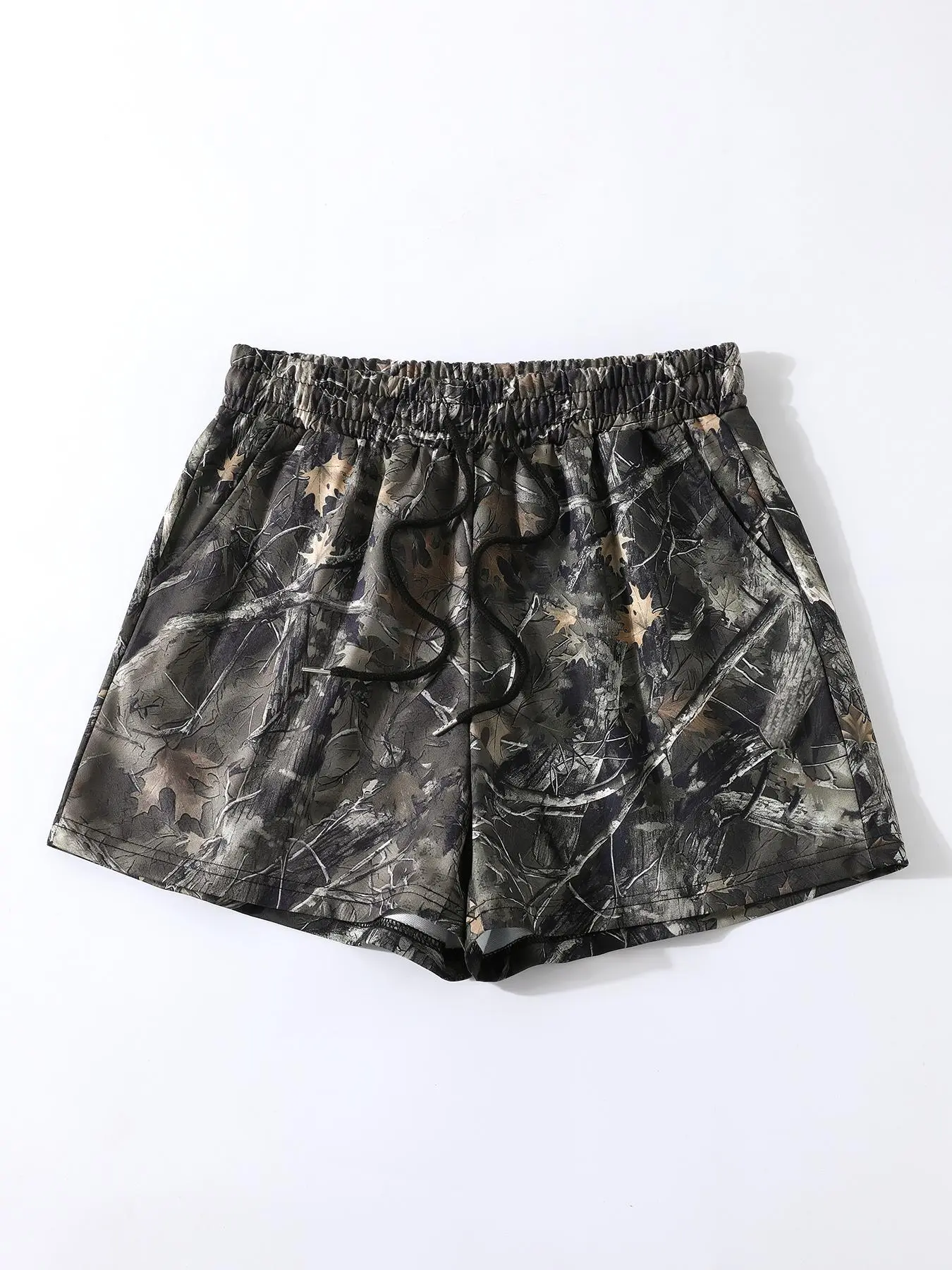 Women's Solid/ Plants Print Drawstring Adjustable Loose Fit Baggy Knit Shorts Fabric, Casual Comfy Breathable Shorts for Daily Wear, Ladies Bottoms for Summer