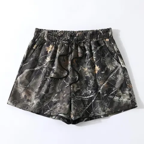 Women's Solid/ Plants Print Drawstring Adjustable Loose Fit Baggy Knit Shorts Fabric, Casual Comfy Breathable Shorts for Daily Wear, Ladies Bottoms for Summer, Loose Fitting Shorts