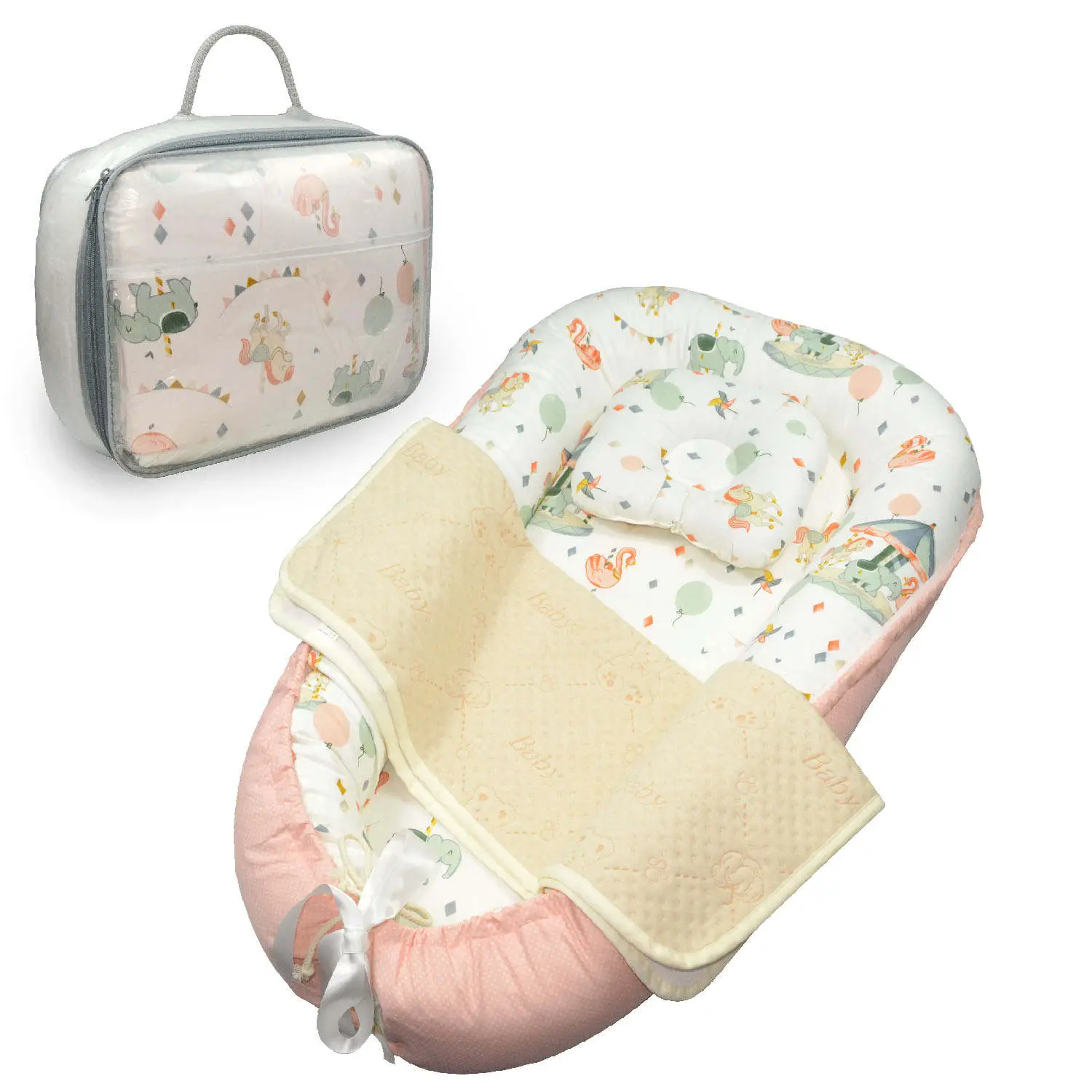 Baby Lounger Bundle Set for New Born - 24 Months, Portable and Breathable, Shower Gift, Tumbona para Bebé, Machine Washable, 100% Cotton.