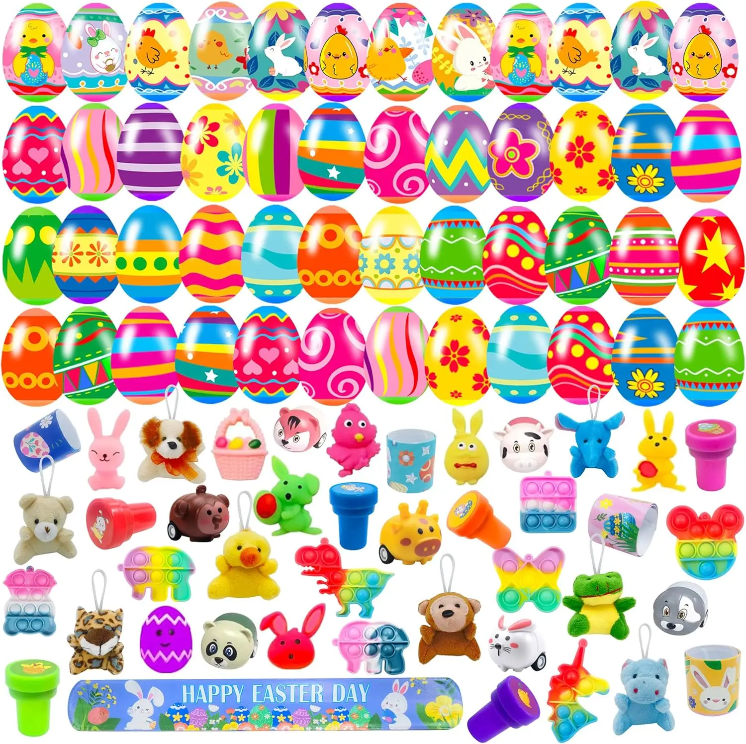 36 Pack Prefilled Easter Eggs with Fidget Toys, Bright Colorful Easter Eggs Prefilled with Variety Easter Stress Toys Great for Kids Toddler Easter Basket Stuffers Party Favors Gifts