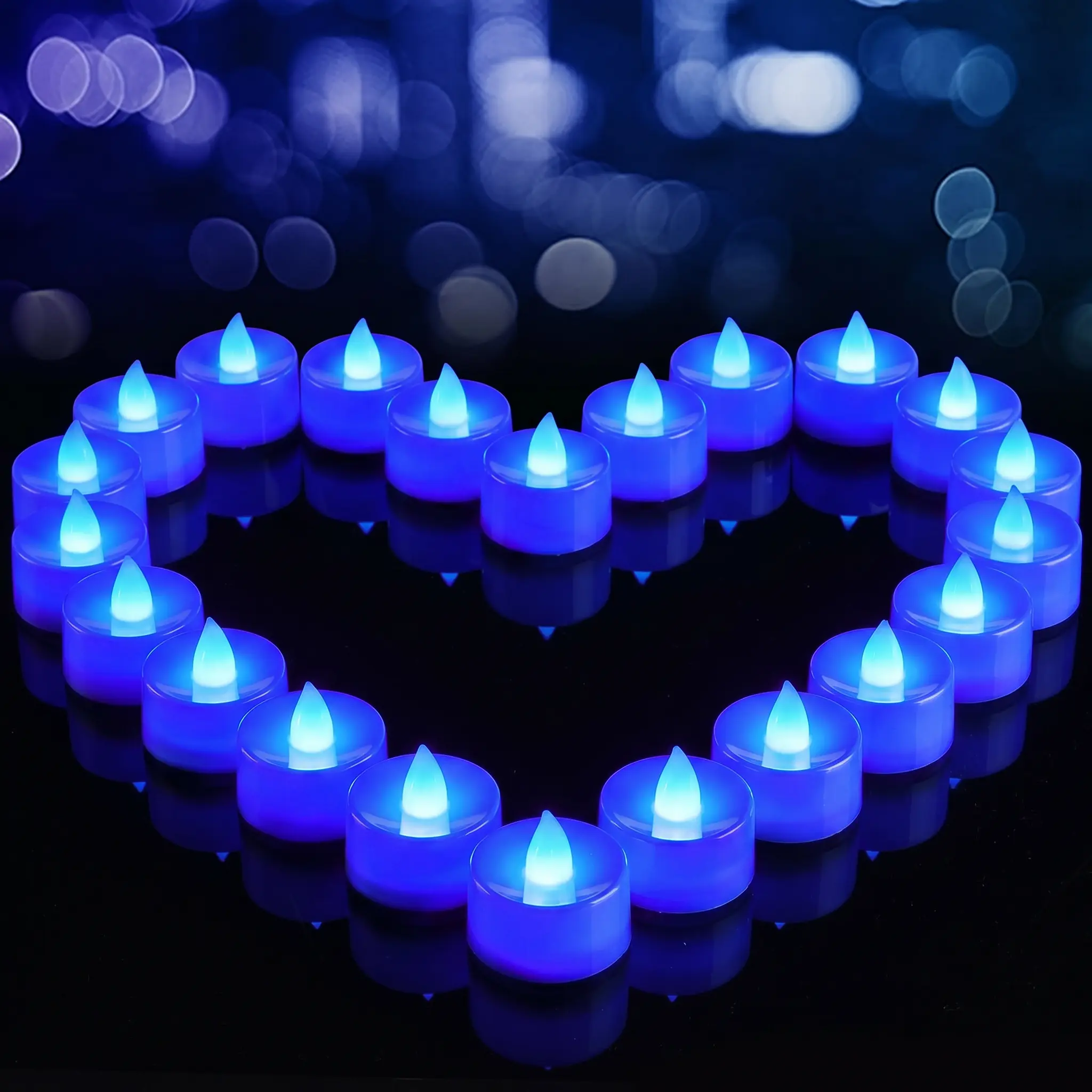 Flameless Candles, 24Pack Battery Operated Candle, LED Tea Lights Candles Battery Operated, Flickering Fake Tealights Candles for Halloween, Christmas, Wedding- Blue Back to School Summer Sale Deals