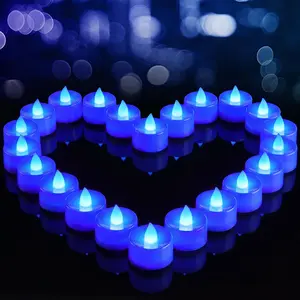 Flameless Candles, 24Pack Battery Operated Candle, LED Tea Lights Candles Battery Operated, Flickering Fake Tealights Candles for Halloween, Christmas, Wedding- Blue
