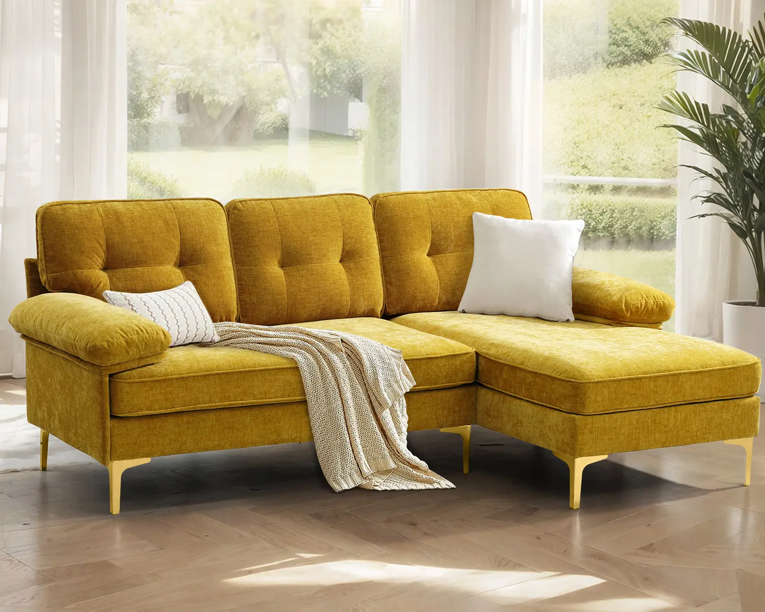 PARKOL 82in L Shaped Sectional Couches Small Lounge Sofa Home Sectional Couches for Living Room Set Clearance Set Sectional Couch for Small Space Apartment, (Yellow)