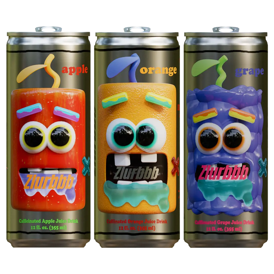 ZLURBBB Variety Pack - Original Caffeinated Apple, Orange, & Grape Juice Drinks 12 fl oz 6 Pack with Less Ingredients Than Leading Energy Drinks