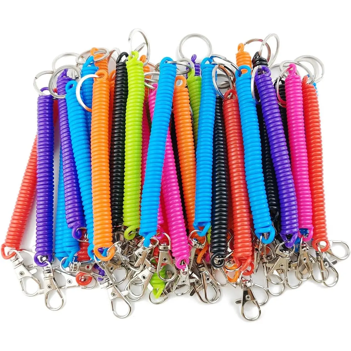 14PCS Spiral Retractable Spring Coil Keychain Theftproof Anti-lost Stretch Cord Safety Key Ring with Metal Lobster Clasp for Keys Wallet Cellphone and Other Important Item, Snap Hook Elastic summerwins
