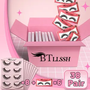 Cat Eye False Eyelashes, 38 Pairs Natural Curling Eye Makeup Strip Lashes, Full Volume Eyelash for Lashes Extensions, Cosmetic