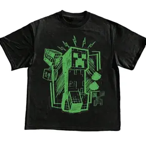 Creeper Neon Sketch T-Shirt, Gaming Graphic Tee, Unisex Vintage Style, Gothic Grunge Y2K Emo Scene Shirt, Perfect Gift for Fans, Trendy Streetwear for Men and Women