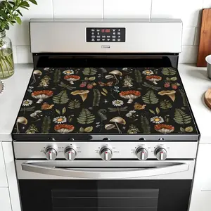 Mushroom Floral Plant Pattern Non-Slip Rubber Grill Mat, Placemat, Stove Panel Protector, Kitchen Decoration, Easy Clean, Multi-Purpose Stove Cover