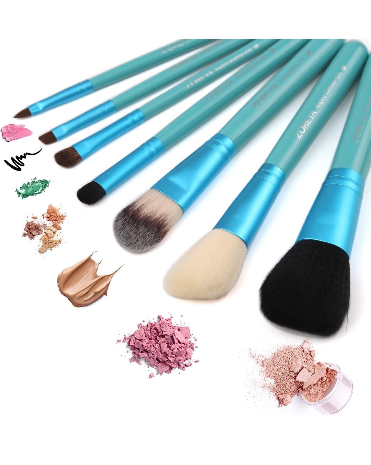 Juego de brochas para maquillaje, 7 brochas profesionales para maquillaje con fibra sintética de alta calidad y estuche de lujo , Azul Juego de brochas para maquillaje, 7 brochas profesionales para maquillaje con fibra sintética de alta calidad y estuche de lujo , Azul