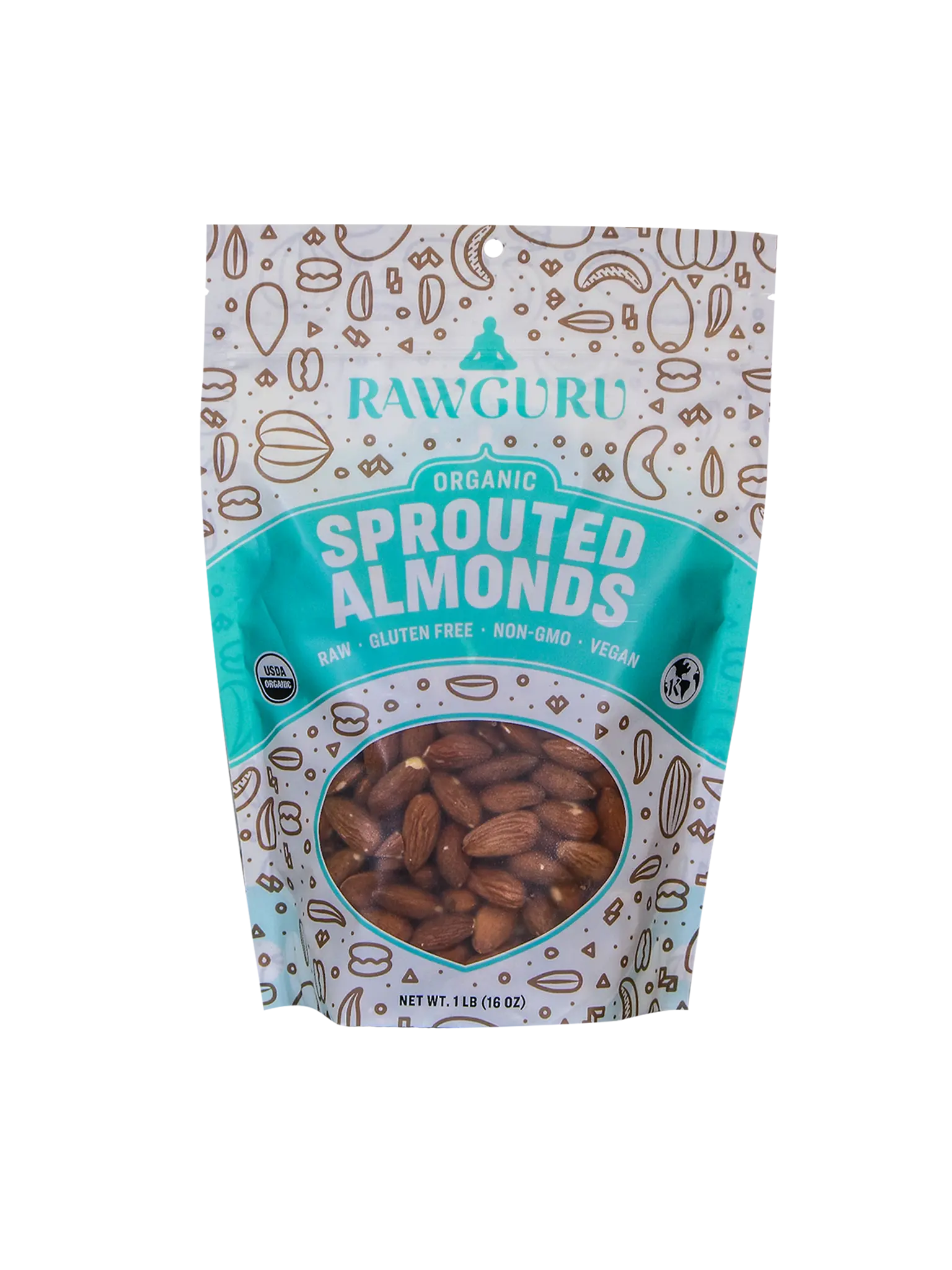 Rawguru Organic Sprouted Almonds - 16 oz Protein Snack