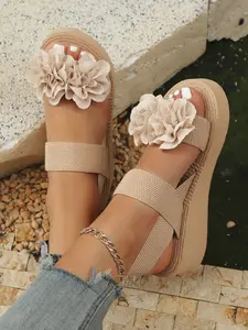 Women's Fashion Floral Design Open Toe Platform Wedge Sandals, Rubber Sole, Comfortable and Breathable Casual Summer Footwear, Lightweight and Versatile Daily Wear