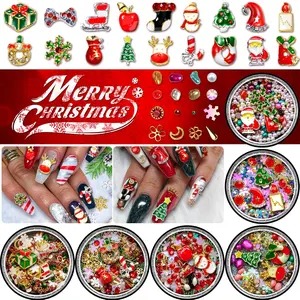 Christmas Nail Rhinestones, Super Valued Over 1500pcs 6 Pots 3D Nail Charms Sequins Alloy Santa Reindeer Snowman Snowflake Garland, Metal Nail Studs Moon Flowers Gems Jewelry DIY Nail Art Decoration springtok