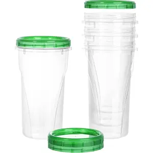 48 Ounce Twist Top Deli Containers Clear bottom With Green Top Twist on Lids , Stackable,  Storage Freezer Container Pack of 4