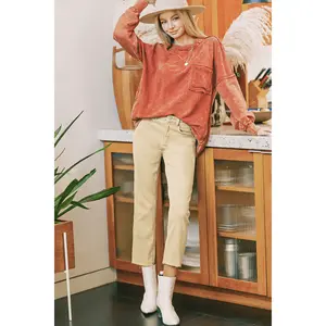 Zenana Acid Wash High Waist Cropped Straight Leg Jeans