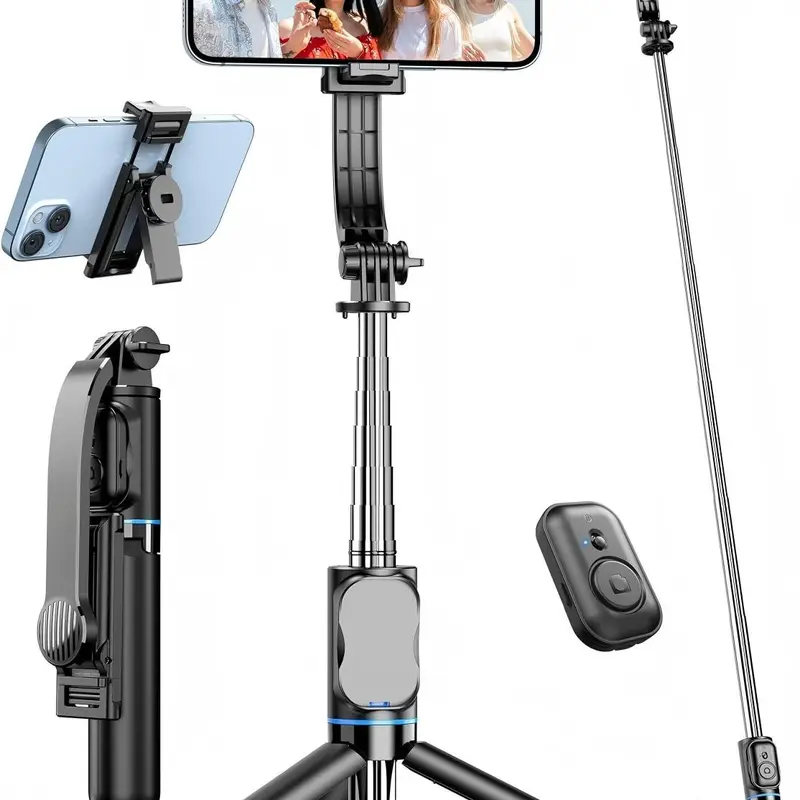 41in Extendable Adjustable Selfie Stick Tripod with Button Handle, Detachable Remote Control, 360° Rotatable Phone Clip, Vlogging Equipment for iPhone, Android, Samsung, Mobile Devices – Ideal for Work, Abs Support