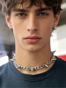 Hip-hop Rock Studded Stainless Steel Non Fading Statement Chunky Chain Necklace for Men and Women, Vintage Punk Party Street Style Necklace