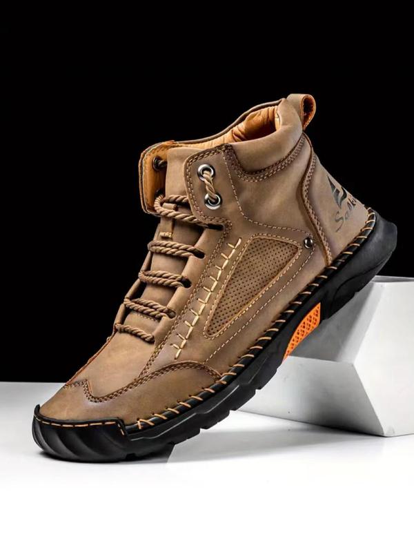 Men's Outdoor Lightweight Hiking Boots, Casual Sporty Lace Up Boots for Outdoor Activities, Fashionable Western Cowboy Style Shoes for Daily Wear