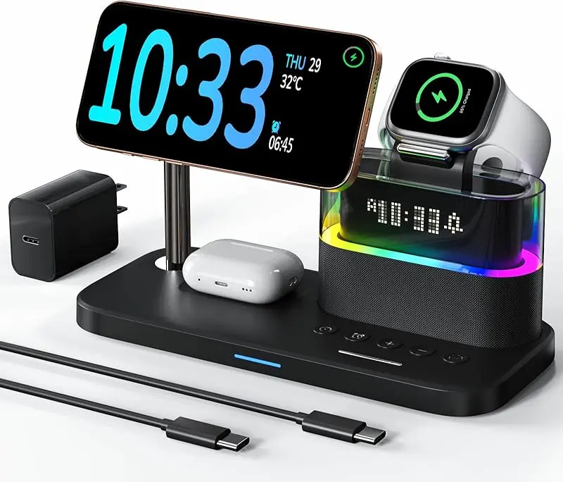 Turbo Portable Charger, 5-in-1 Wireless Charging Station, QI2 Magnetic Phone Charger. Compatible with iPhone 12 and newer, Apple Watch Ultra 2/Series 10 and all AirPods models. Also works with Samsung smartphones.