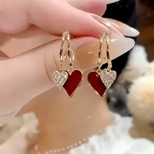 Unique Heart-Shaped Pendant Earrings-Plated with 925 Silver, Sparkling Design, Simple And Unique, Very Suitable for Everyday Occasions And Christmas. New Year'S Eve, Valentine'S Day, Casual Date And Party Decoration-Alloy Material, Silver Plated, Sui