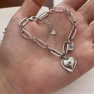 New Bracelet Gift Minimalist 925 Sterling Silver LOVE Heart Bracelets For Women Elegant Charm Chain for Women